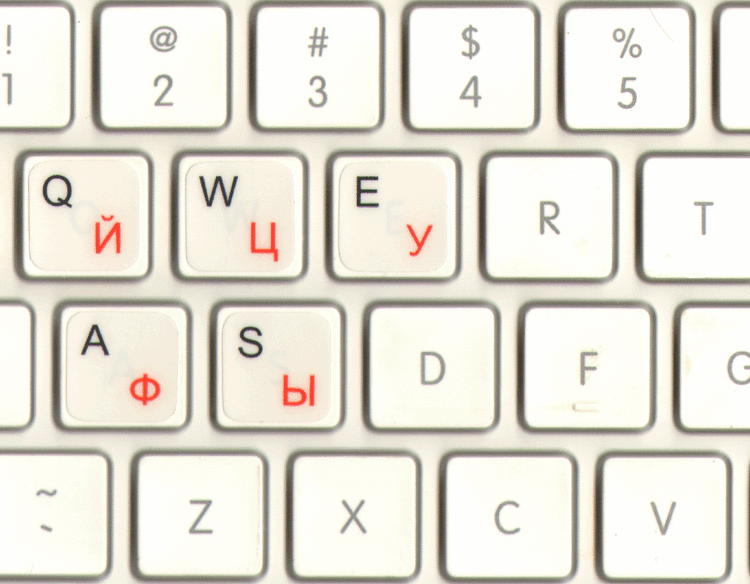 Наклейки на клавиатуру белый фон. Латиница черные/кириллица красные